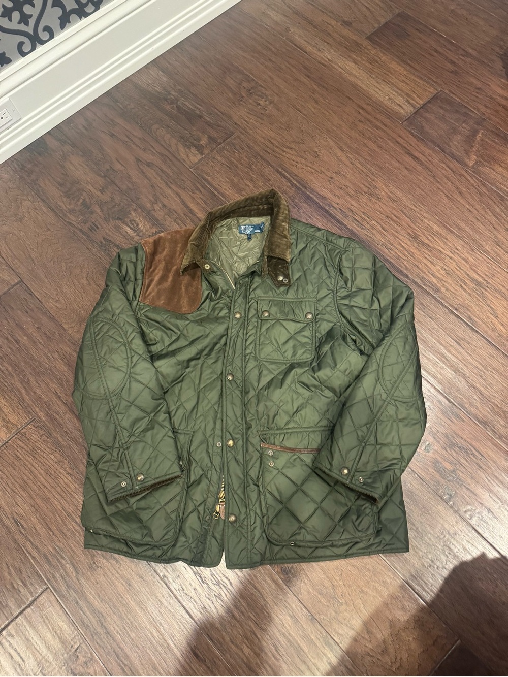 Polo by Ralph Lauren Olive Green Quilted Field Jacket with Brown Collar